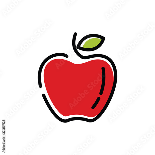 Red Apple Fruit Icon Illustration with Green Leaf Isolated