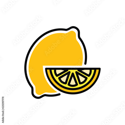 Yellow Lemon Fruit and Slice Icon Illustration Isolated on White Background