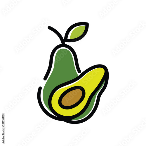 Fresh Avocado Fruit Icon Illustration with Leaf Isolated