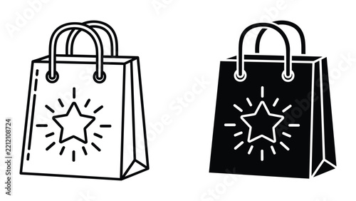 Shopping bag with star graphic vector icon set isolated on white background