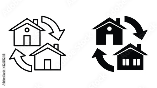 Real estate property exchange and house transfer vector icon set