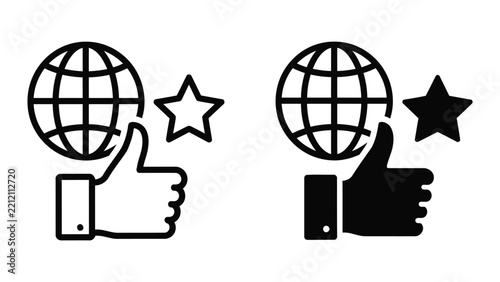 Global rating and feedback like hand gesture icon set in flat vector style