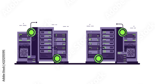Data Center Server Rack Flat Vector Illustration for Cloud Computing and Network Storage Concept