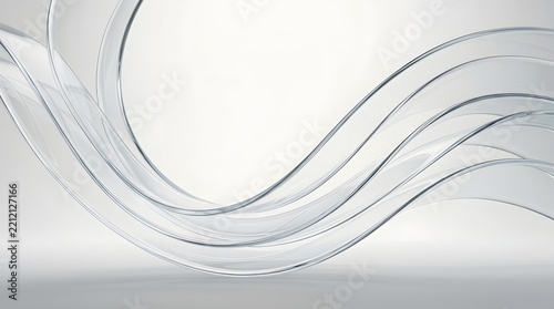 Abstract background, with flowing translucent, white and grey, ribbons, smooth curves, and soft lighting
