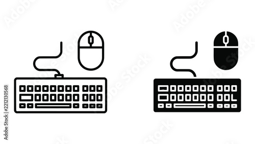 Computer keyboard and mouse icon set for office and technology related graphic design
