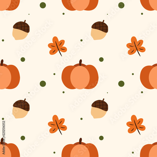 pumpkin seamless pattern with peanut and leaves. autumn season
