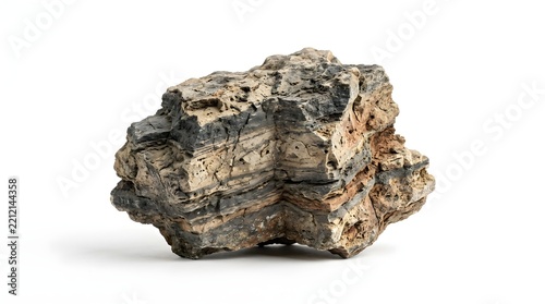 Single textured sedimentary rock isolated on a white background