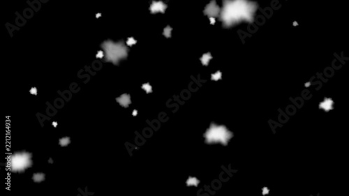 Vintage film dust overlay featuring floating white dust particles, film grain, soft blurred particles and old movie texture on a black background suitable for film effects, overlays