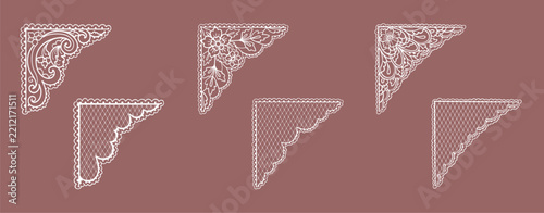 Vector set of lace corners, delicate lace elements, guipure lace corner designs