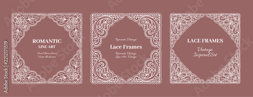 Vector minimalist square lace frame, delicate guipure lace frame, set of lace cards