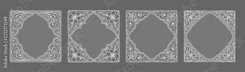 Vector elegant lace frame collection, ornamental lace corners, isolated lace elements