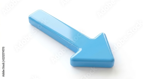 3d glossy light blue arrow pointing downright isolated on white background