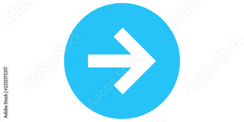 Right arrow icon with circle, blue forward symbol in circular button for navigation next sign.