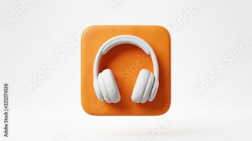 3d icon of white headphones on an orange square background