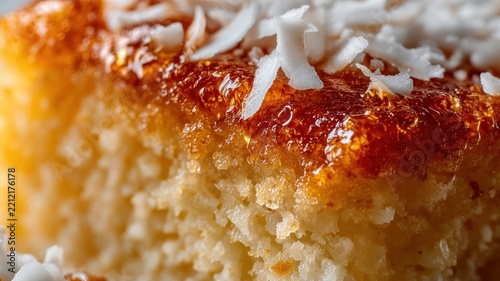 Golden Coconut Cake with Shredded Coconut and Sweet Glaze
