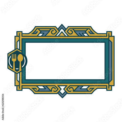 Menu border featuring ornate golden framing and culinary icons.