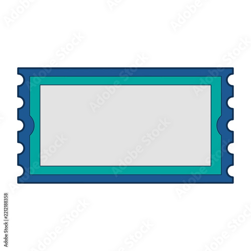 Ticket stub displays perforated edges and colorful layered borders.