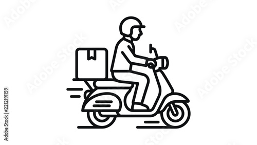 Delivery service courier riding speedy motorcycle vector illustration with package box on the back