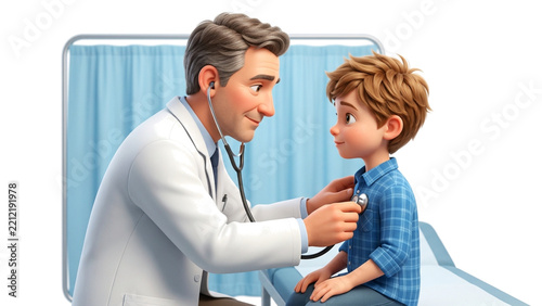 Pediatrician Examining Young Boy with Stethoscope
