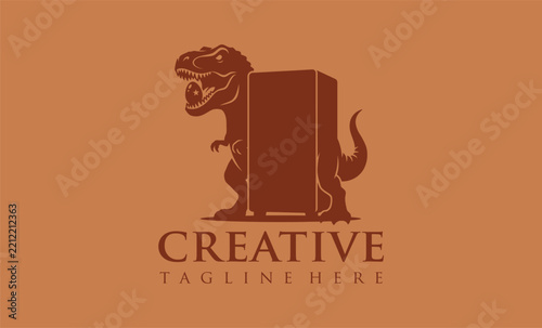 A creative logo featuring a T-Rex dinosaur silhouette integrated with a refrigerator