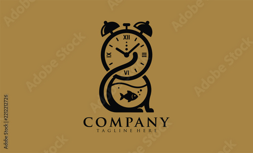 A professional logo design on a tan background, combining an alarm clock