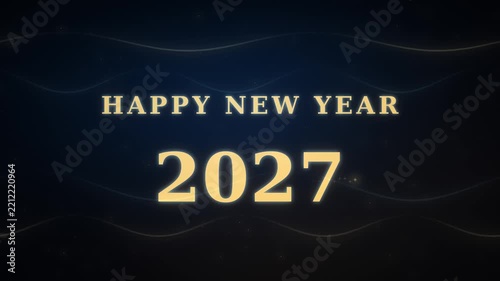 Happy New Year 2027 Text Written by a Glowing Comet Spark with Golden Light Trail over Flowing Aurora Silk Waves, Seamless 4K Loop, Elegant Light Writing Greeting