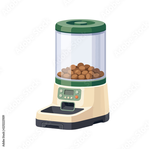 Cyber Monday, Automatic pet feeder vector illustration, modern digital smart pet food dispenser, electronic kibble feeding device for dogs and cats isolated on White Background