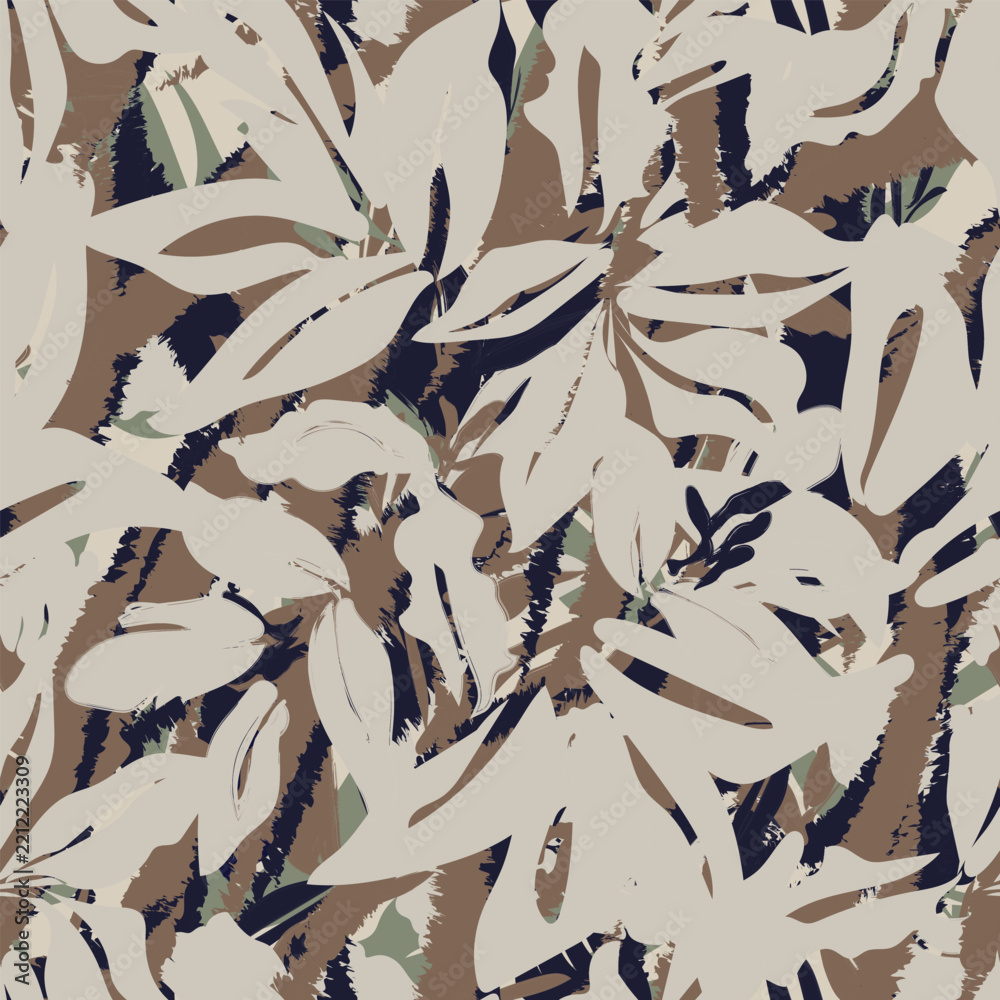 Fototapeta premium Khaki Brushstroke Floral seamless pattern design