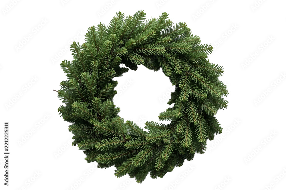 Fototapeta premium Stylish plain evergreen christmas wreath as a clean studio cutout