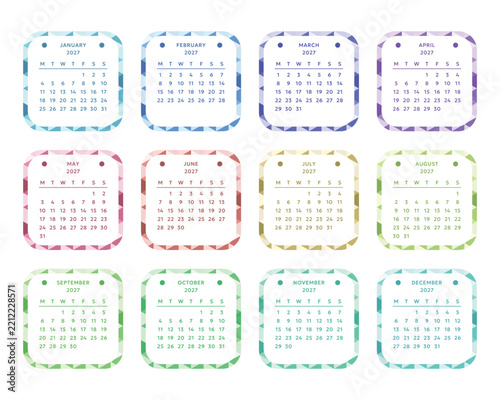 calendar for 2027 starts monday, planner for scheduling, appointments and holidays. Printable calendar template for home or office.