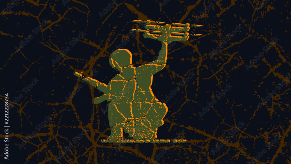 Fototapeta premium Soldier launching a drone, color vector illustration