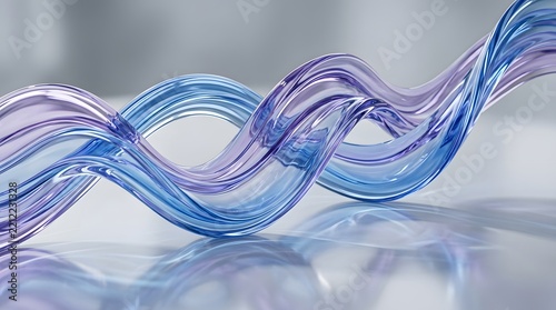 Twisted blue and purple transparent ribbons intertwined in a dynamic abstract composition fluid