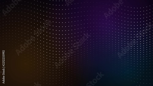 Abstract background with glowing dots and curved wave pattern in purple and orange dark tones for technology design