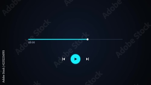 Minimalist dark mode audio and video media player interface with a blue play button and progress bar