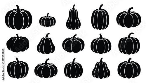 Set of black pumpkin silhouettes vector illustration on white background