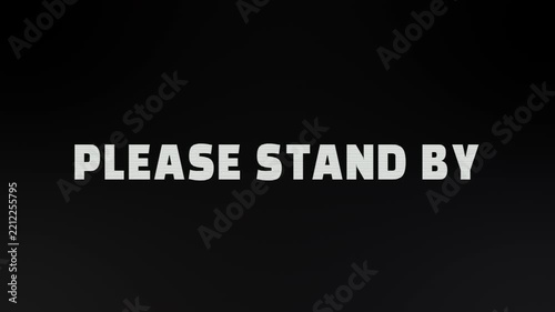 Please stand by glitch effect with white, red, and cyan signal interference. Perfect for tech concepts in design, video production, and presentations.