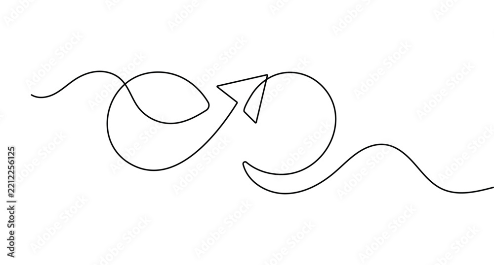 Obraz premium Infinity arrow continuous line art depicting a flowing loop symbol with editable stroke in clean vector format.