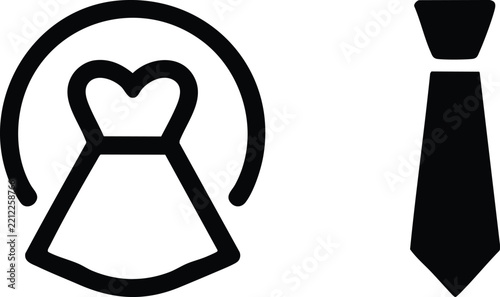 Elegant fashion accessories icon set with woman dress and necktie symbols for clothing, apparel and modern style design