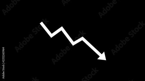 down fall red arrow graph falling down concept of loss market crash transparent png background.4k