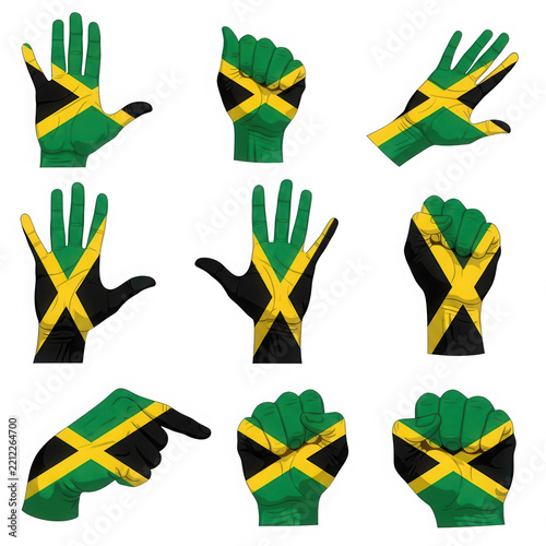 Pixel art hands with Jamaica flag pattern isolated on transparent background