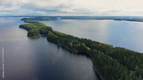 Aerial view of Pulkkilanharju ridge road on the Päijänne lake in Finland.