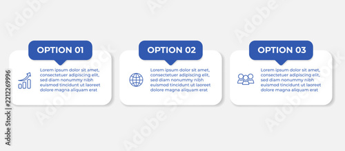 Modern 3 Options Business Infographic Template Vector Design with Blue Speech Bubble Headers and Icons