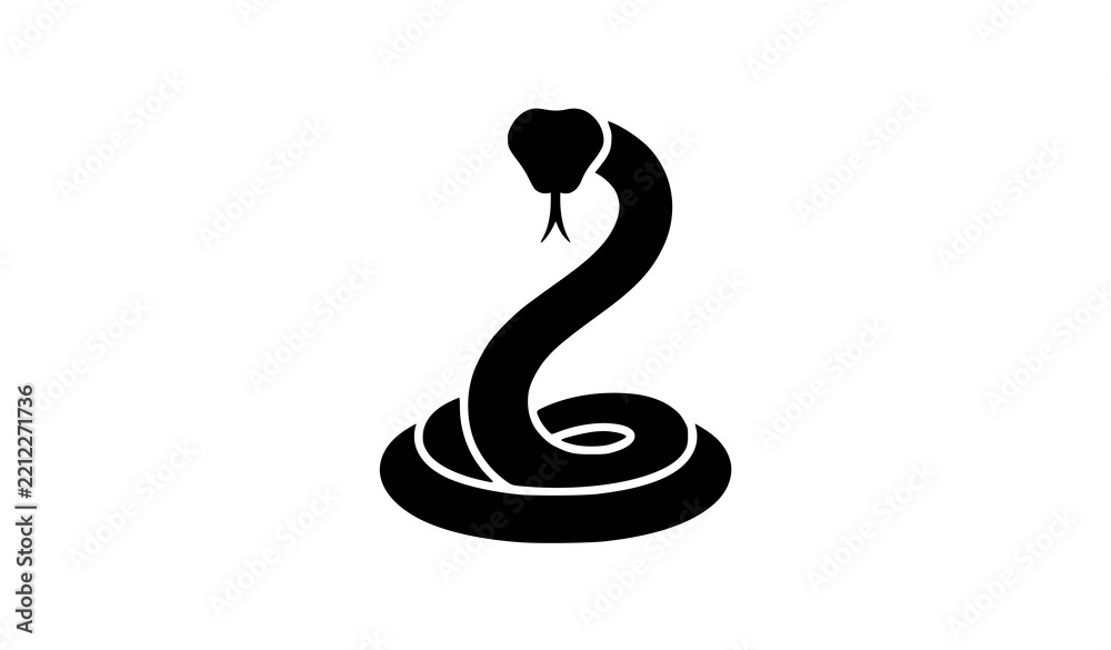 Fototapeta premium Coiled Snake Silhouette with Raised Head and Forked Tongue Vector