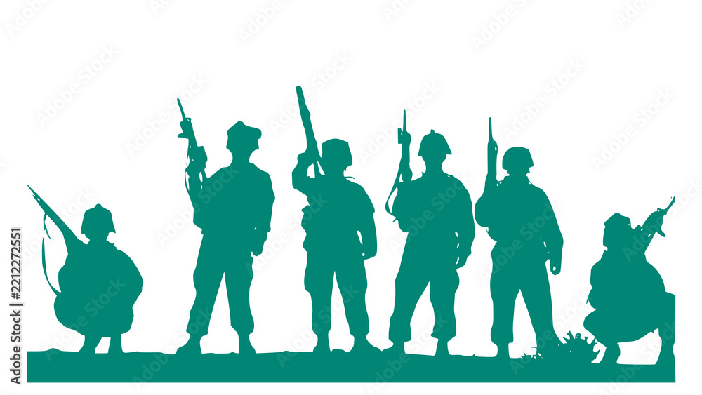 Fototapeta premium Group of soldiers standing in formation silhouette