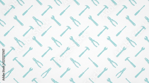 Obraz na płótnie Turquoise Construction Hand Tools Repeating Pattern