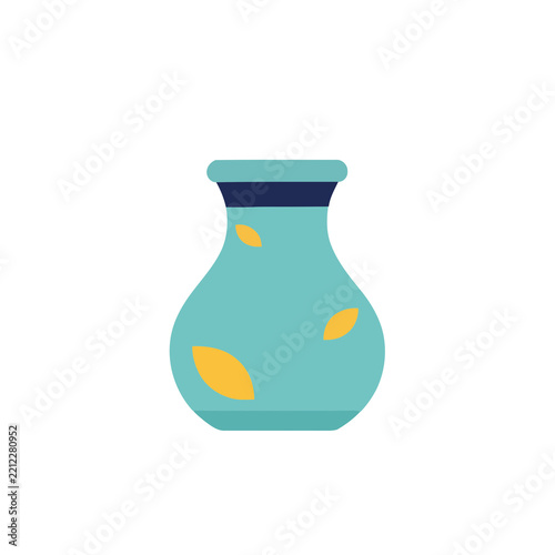 Turquoise vase with yellow leaf pattern
