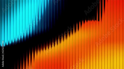 Abstract neon light waves background, dynamic blue and orange glowing vertical lines motion