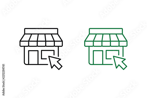 Online store icon set, ecommerce shop symbol with mouse cursor pointer, digital marketplace vector illustration