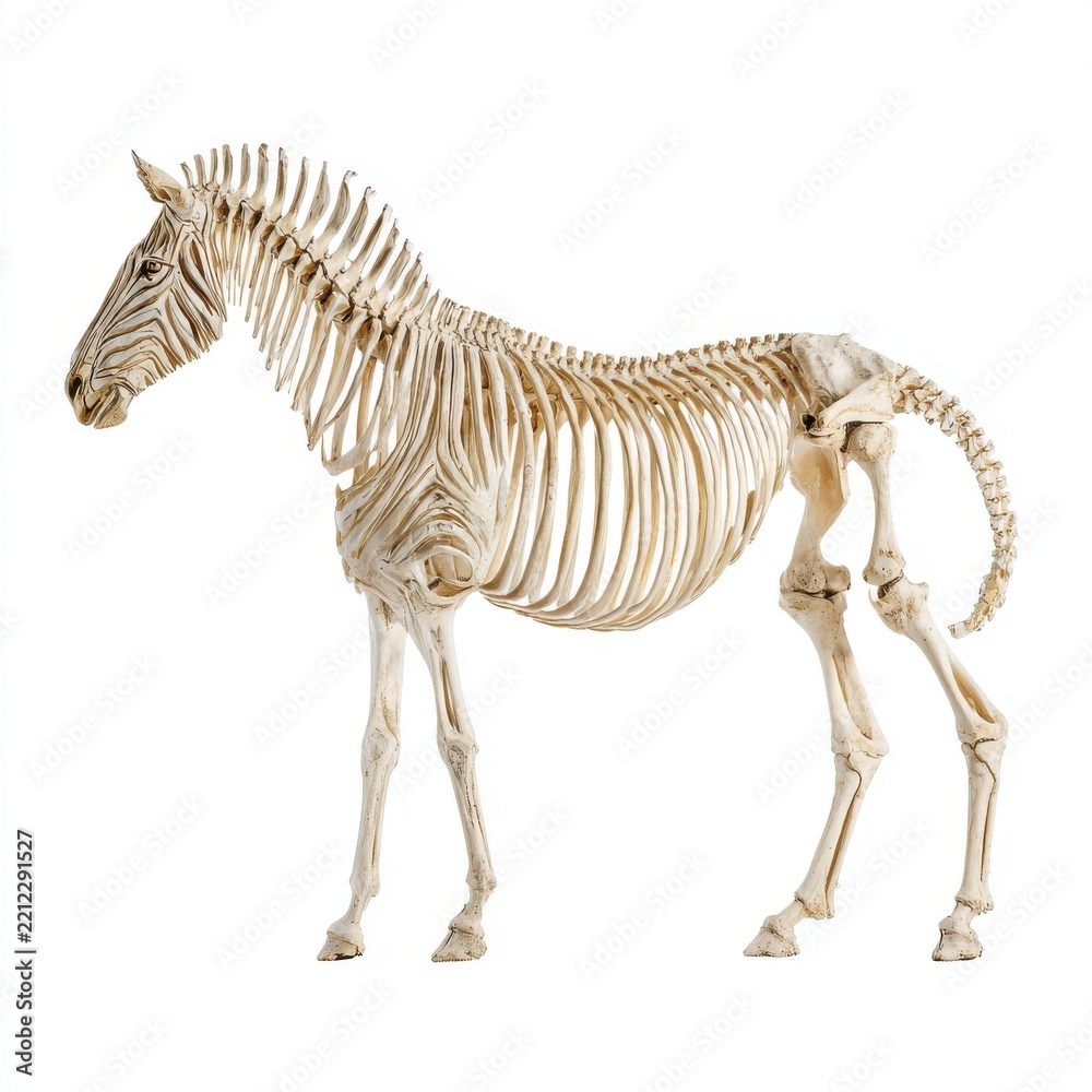 Obraz premium Full Skeletal Structure Of A Zebra Isolated On White Background For Scientific Education Studio Shot