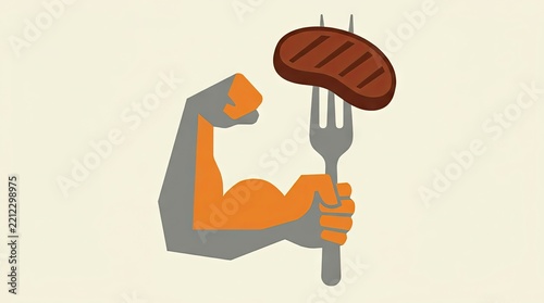 Protein Power and Strength: Bicep Arm Holding Grilled Steak Icon